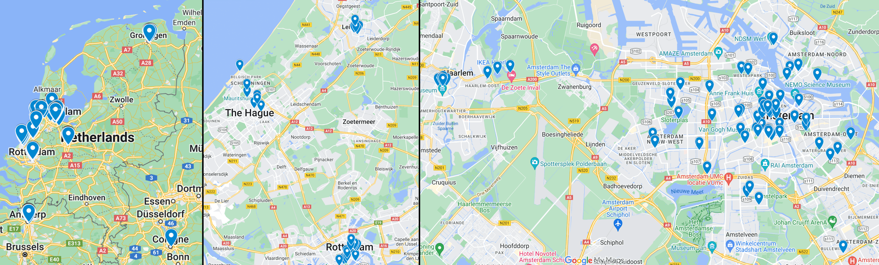 A map with all of the 'places' I visited during my time.